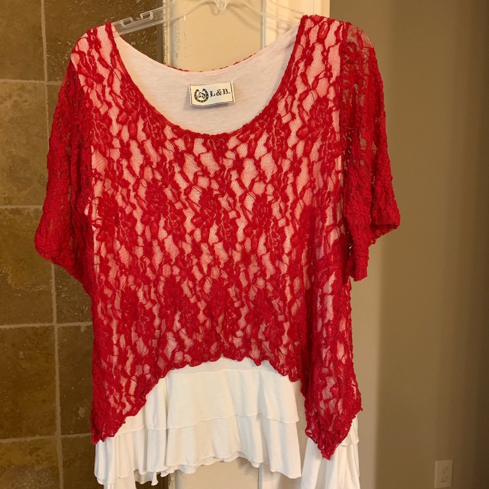 Red and White Lace Top